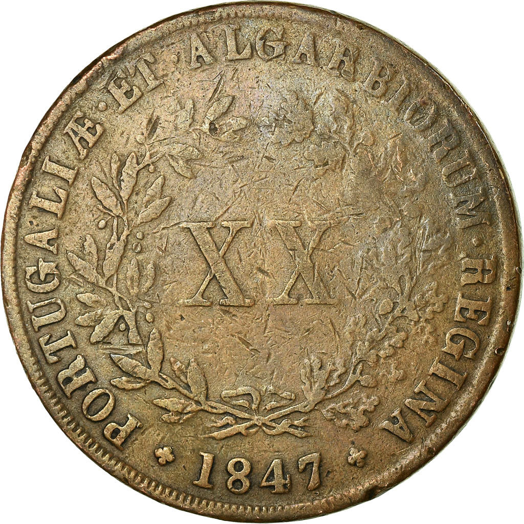 Coin, Portugal, Maria II, 20 Reis, 1847, VF(30-35), Copper, KM:482