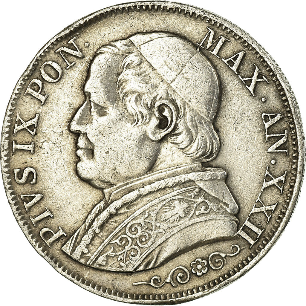 Coin, ITALIAN STATES, PAPAL STATES, Pius IX, Lira, 1868, EF(40-45), Silver