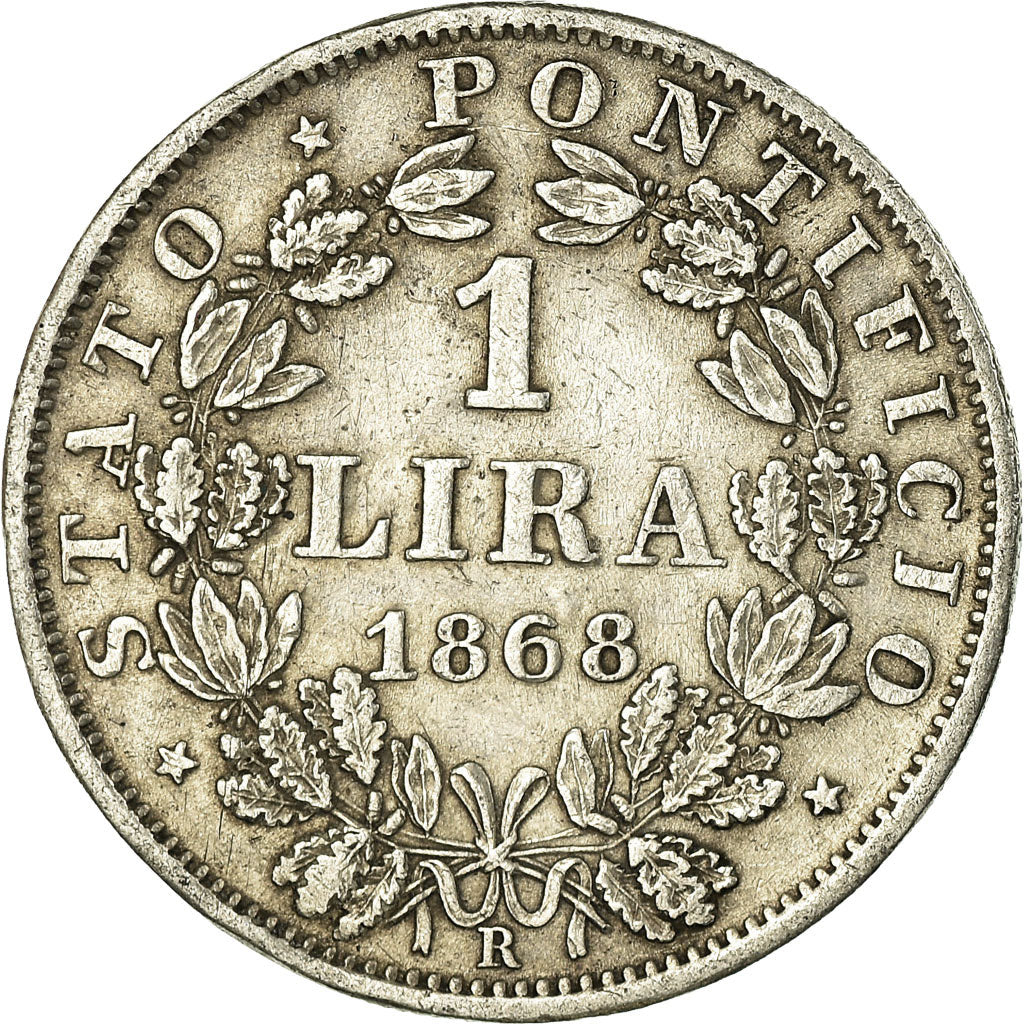 Coin, ITALIAN STATES, PAPAL STATES, Pius IX, Lira, 1868, EF(40-45), Silver