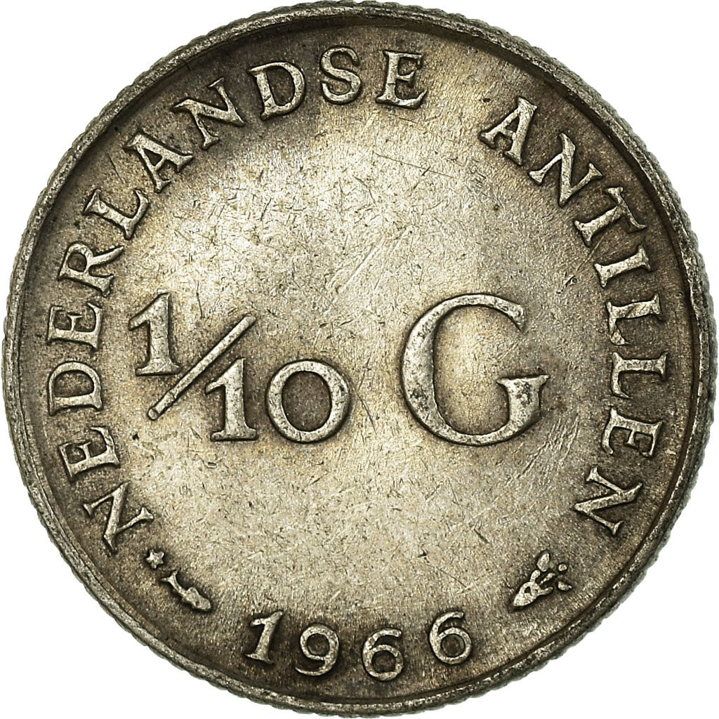Coin, Netherlands Antilles, Juliana, 1/10 Gulden, 1966, EF(40-45), Silver, KM:3