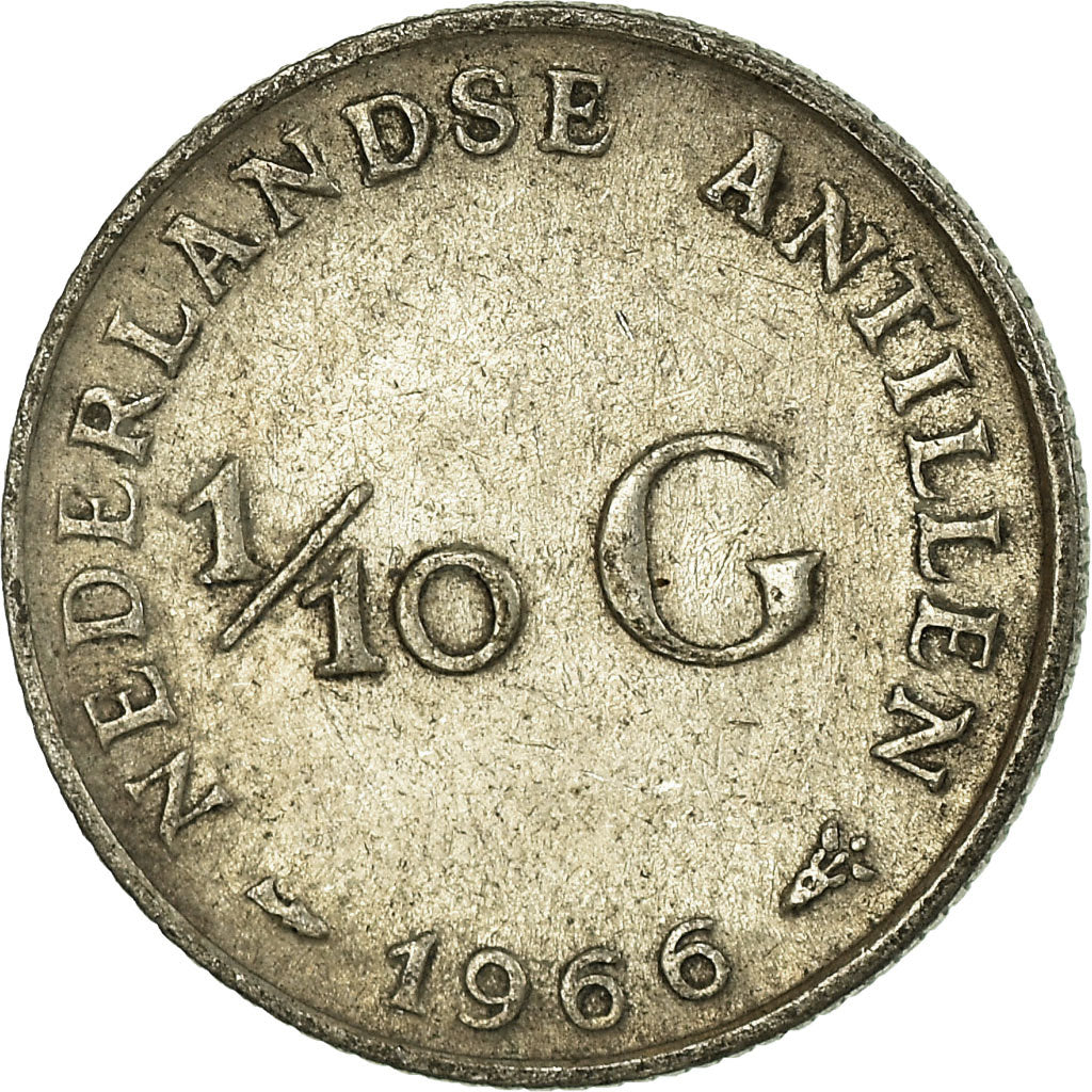 Monnaie, Netherlands Antilles, Juliana, 1/10 Gulden, 1966, TTB, Argent, KM:3