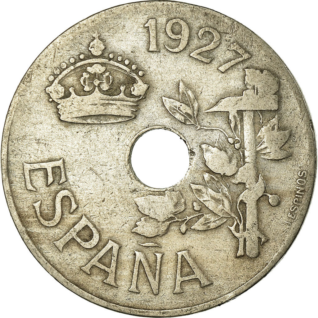 Coin, Spain, Alfonso XIII, 25 Centimos, 1927, VF(30-35), Copper-nickel, KM:742