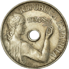 Coin, Spain, 25 Centimos, 1934, EF(40-45), Copper-nickel, KM:751