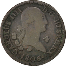 SPAIN, 4 Maravedis, 1806, Segovia, KM #427, VF(30-35), Copper, 4.84
