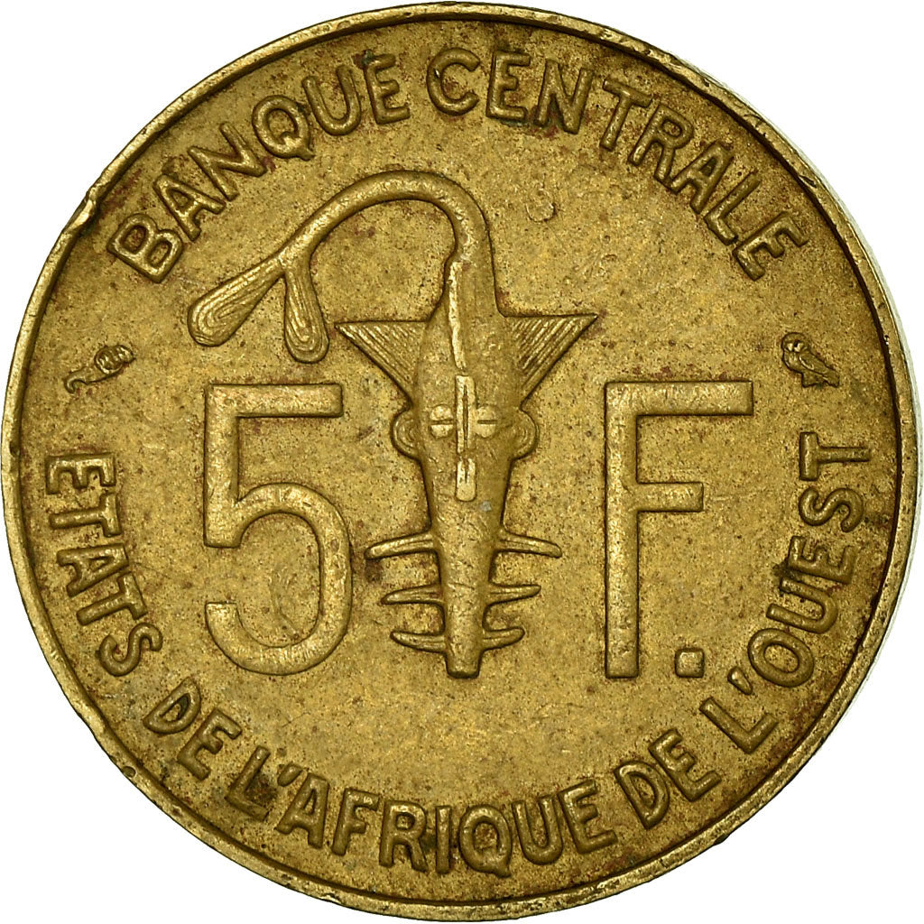 Moneda, Estados del África Occidental, 5 Francs, 1970, MBC, Aluminio - níquel