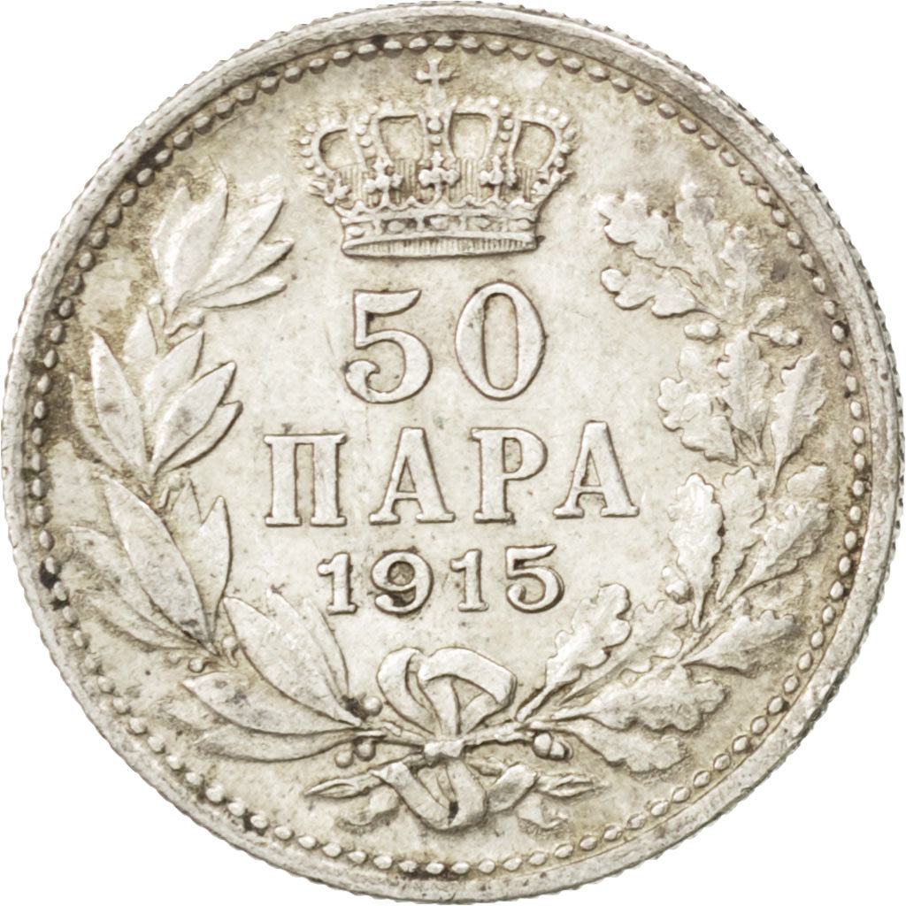 SERBIA, 50 Para, 1915, Paris, KM #24.5, EF(40-45), Silver, 18, 2.50