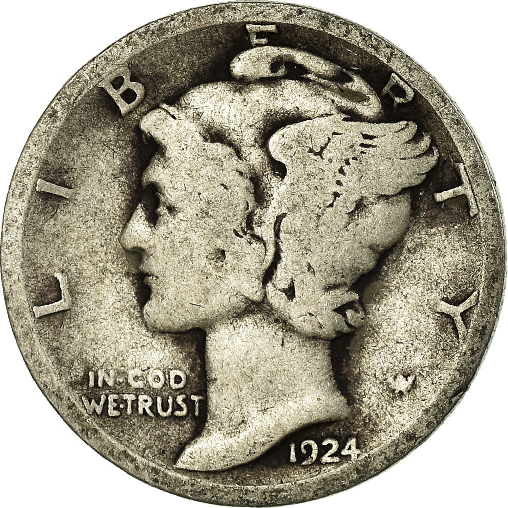 Moneta, Stati Uniti, Mercury Dime, Dime, 1924, U.S. Mint, Philadelphia, MB