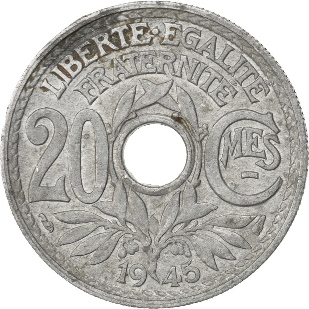 FRANCE, Lindauer, 20 Centimes, 1945, KM #907.1, EF(40-45), Zinc, Gadoury #324,..