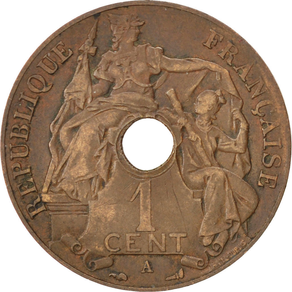FRENCH INDO-CHINA, Cent, 1910, Paris, KM #12.1, EF(40-45), Bronze, 26, Lecompte.