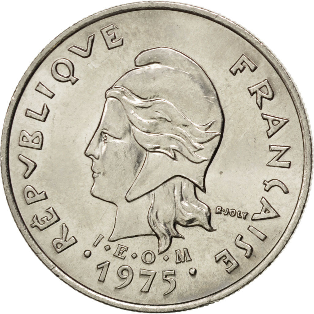 FRENCH POLYNESIA, 10 Francs, 1975, Paris, KM #8, AU(55-58), Nickel, 24,...