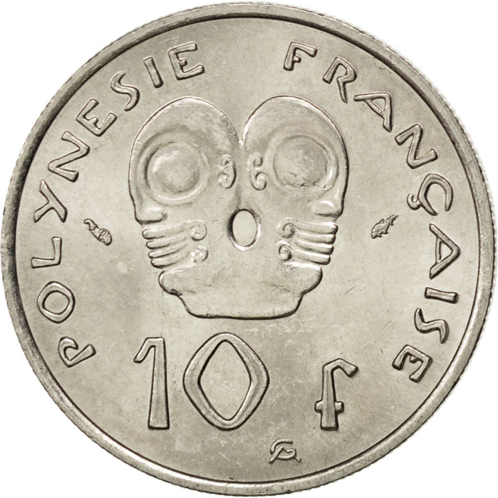 FRENCH POLYNESIA, 10 Francs, 1975, Paris, KM #8, AU(55-58), Nickel, 24,...