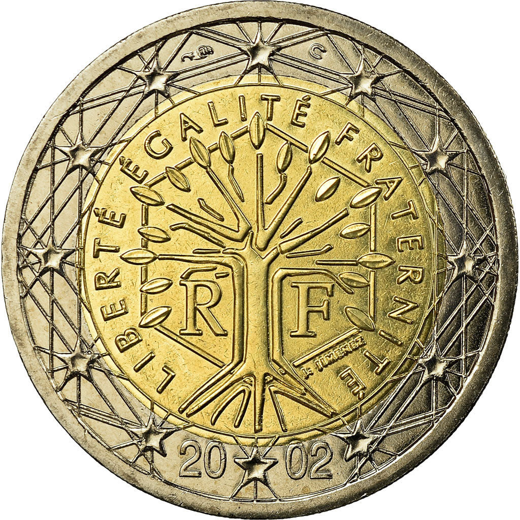 França, 2 Euro, 2002, MS(65-70), Bimetálico, KM:1289