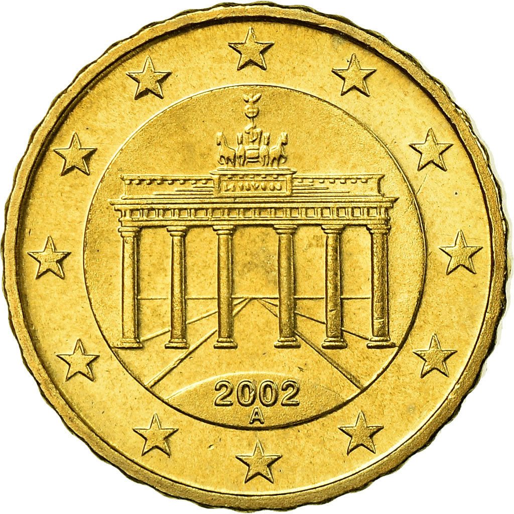 GERMANY - FEDERAL REPUBLIC, 10 Euro Cent, 2002, MS(65-70), Brass, KM:210