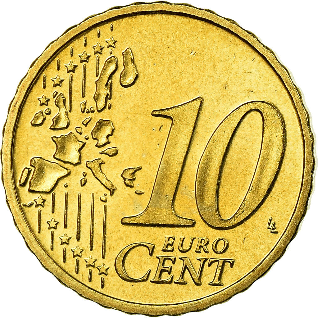 GERMANY - FEDERAL REPUBLIC, 10 Euro Cent, 2002, MS(65-70), Brass, KM:210