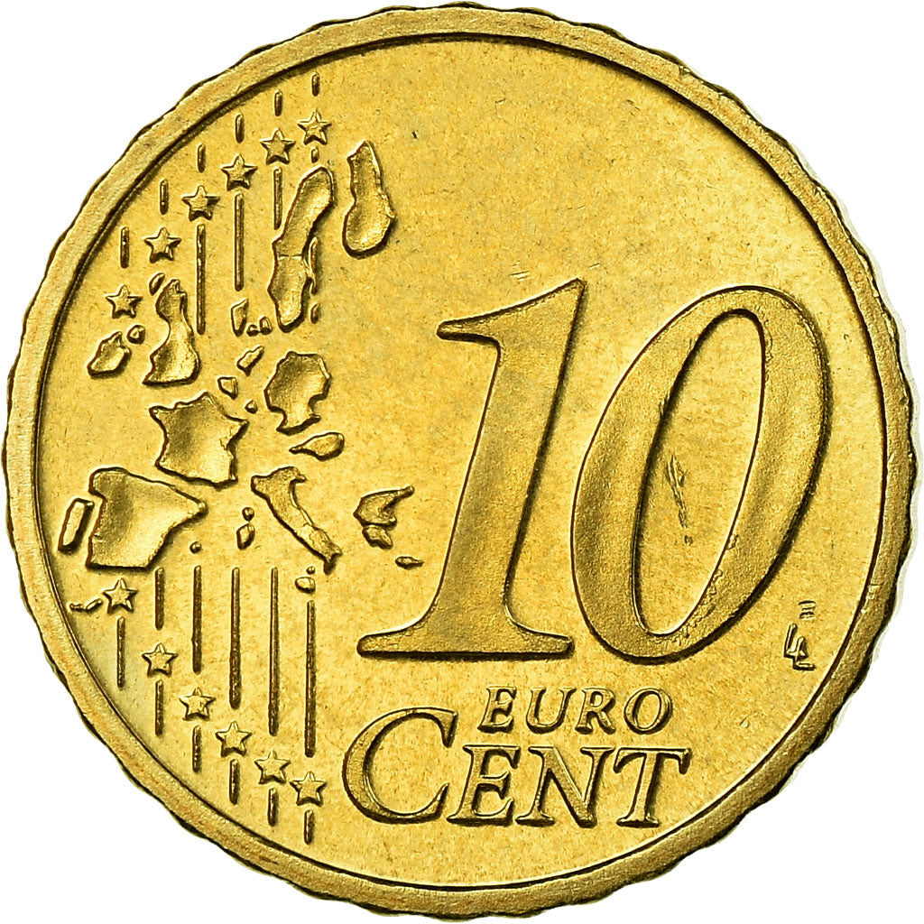 GERMANY - FEDERAL REPUBLIC, 10 Euro Cent, 2002, MS(65-70), Brass, KM:210