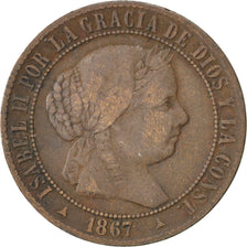 Coin, Spain, Isabel II, 2-1/2 Centimos, 1867, EF(40-45), Copper, KM:634.4