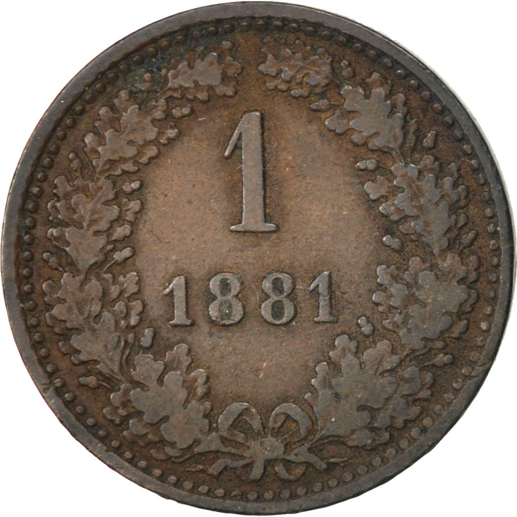 AUSTRIA, Kreuzer, 1881, KM #2186, EF(40-45), Copper, 19.25, 3.20