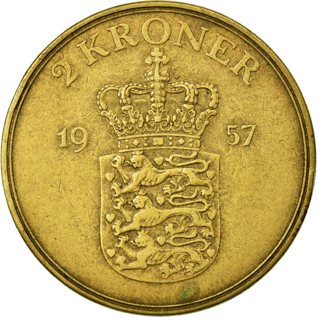 Coin, Denmark, Frederik IX, 2 Kroner, 1957, EF(40-45), Aluminum-Bronze, KM:838.2