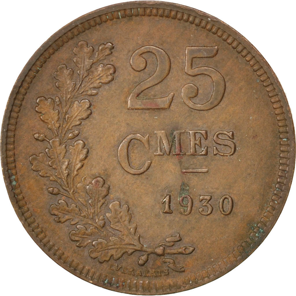 LUXEMBOURG, 25 Centimes, 1930, KM #42, AU(50-53), Bronze, 5.60