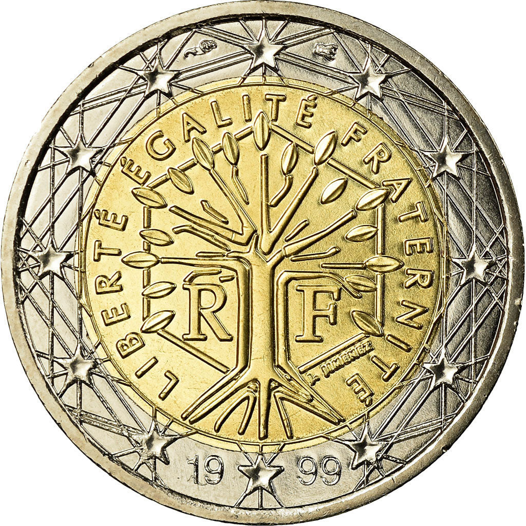 France, 2 Euro, 1999, MS(65-70), Bi-Metallic, KM:1289