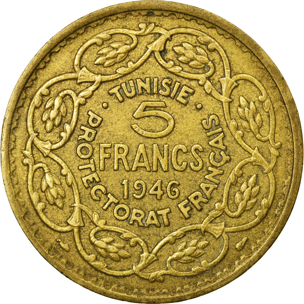 Monnaie, Tunisie, Muhammad al-Amin Bey, 5 Francs, 1946, Paris, TTB+