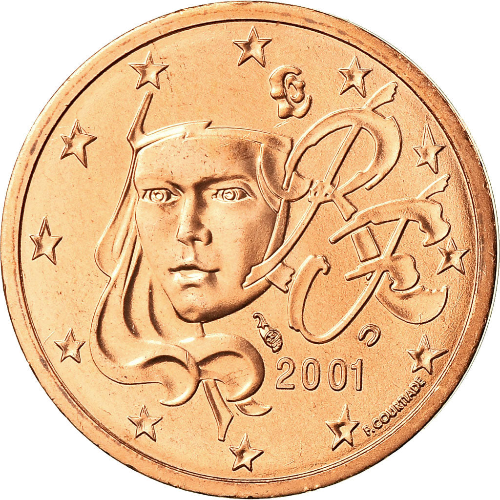 France, 2 Euro Cent, 2001, MS(65-70), Copper Plated Steel, KM:1283