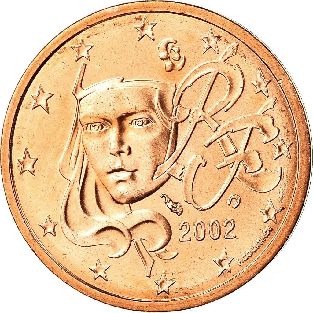 France, 2 Euro Cent, 2002, MS(65-70), Copper Plated Steel, KM:1283