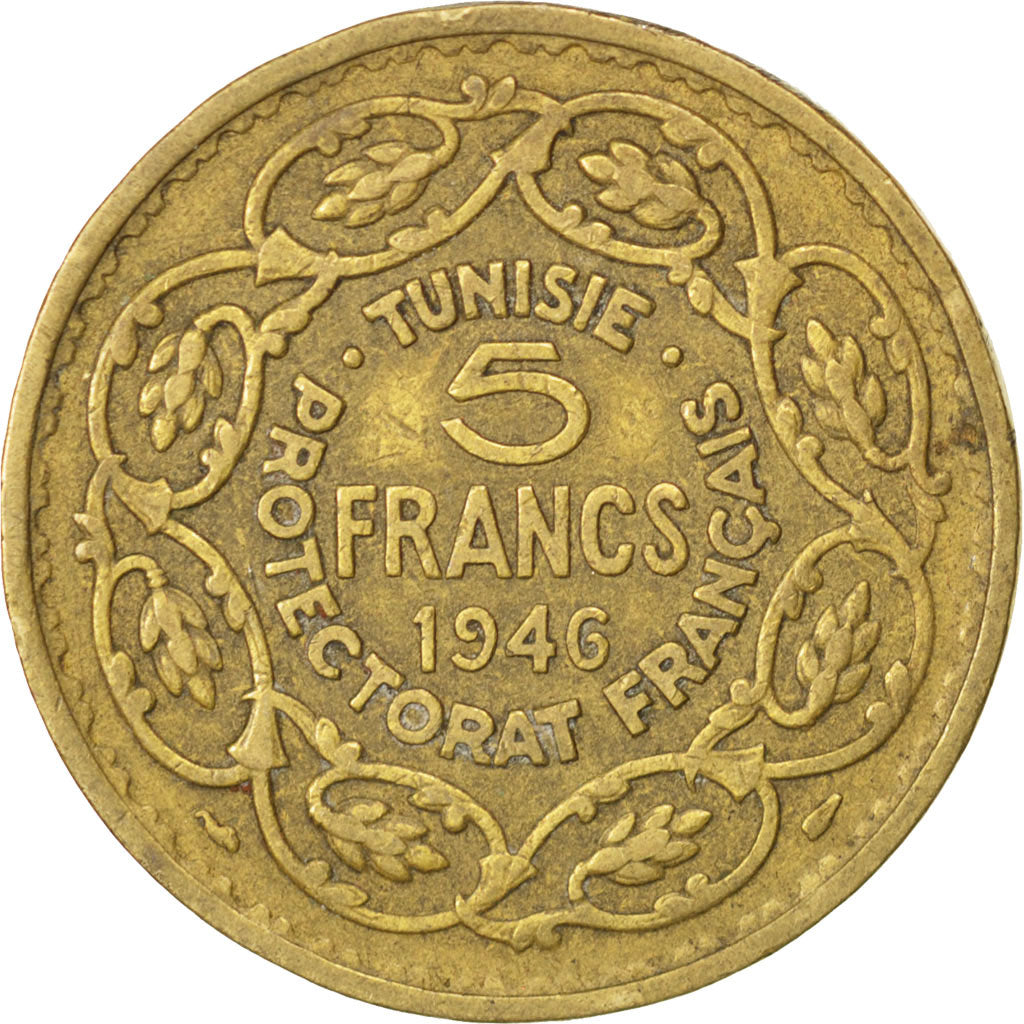Moneta, Tunisia, Muhammad al-Amin Bey, 5 Francs, 1946, Paris, BB+