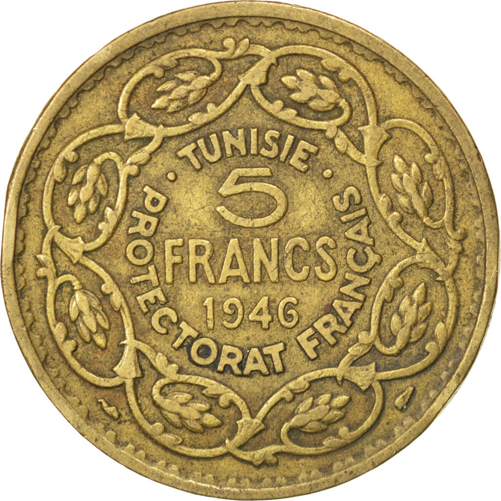 TUNISIA, 5 Francs, 1946, Paris, KM #273, AU(50-53), Aluminum-Bronze, Lecompte...