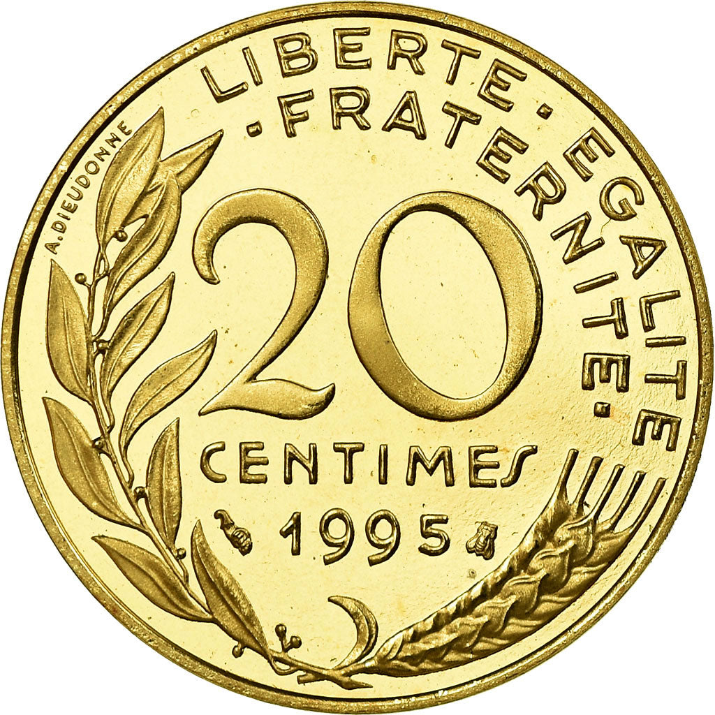 Moeda, França, Marianne, 20 Centimes, 1995, Paris, Proof, MS(65-70)