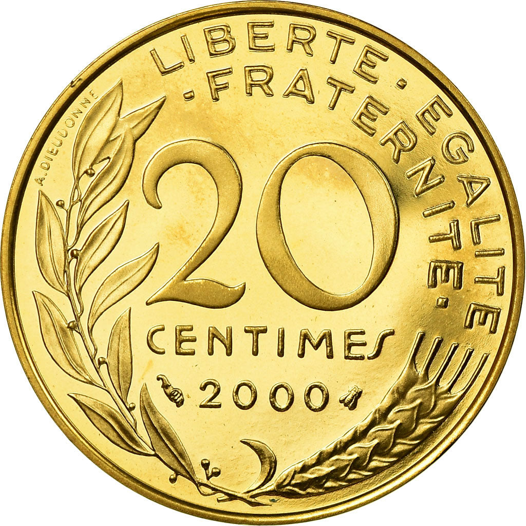 Moeda, França, Marianne, 20 Centimes, 2000, Paris, Proof, MS(65-70)