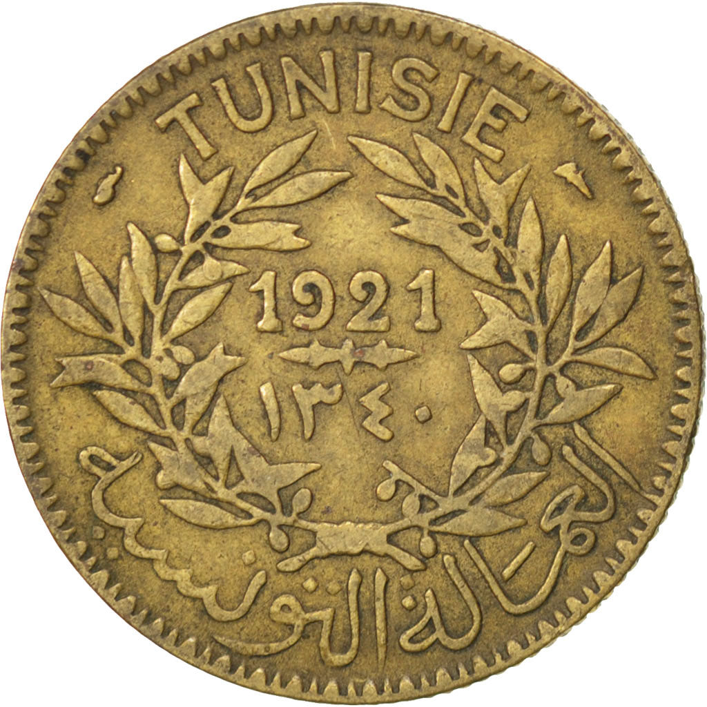 TUNISIA, 2 Francs, 1921, Paris, KM #248, EF(40-45), Aluminum-Bronze, 27,...