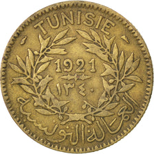 TUNISIA, 2 Francs, 1921, Paris, KM #248, EF(40-45), Aluminum-Bronze, 27,...