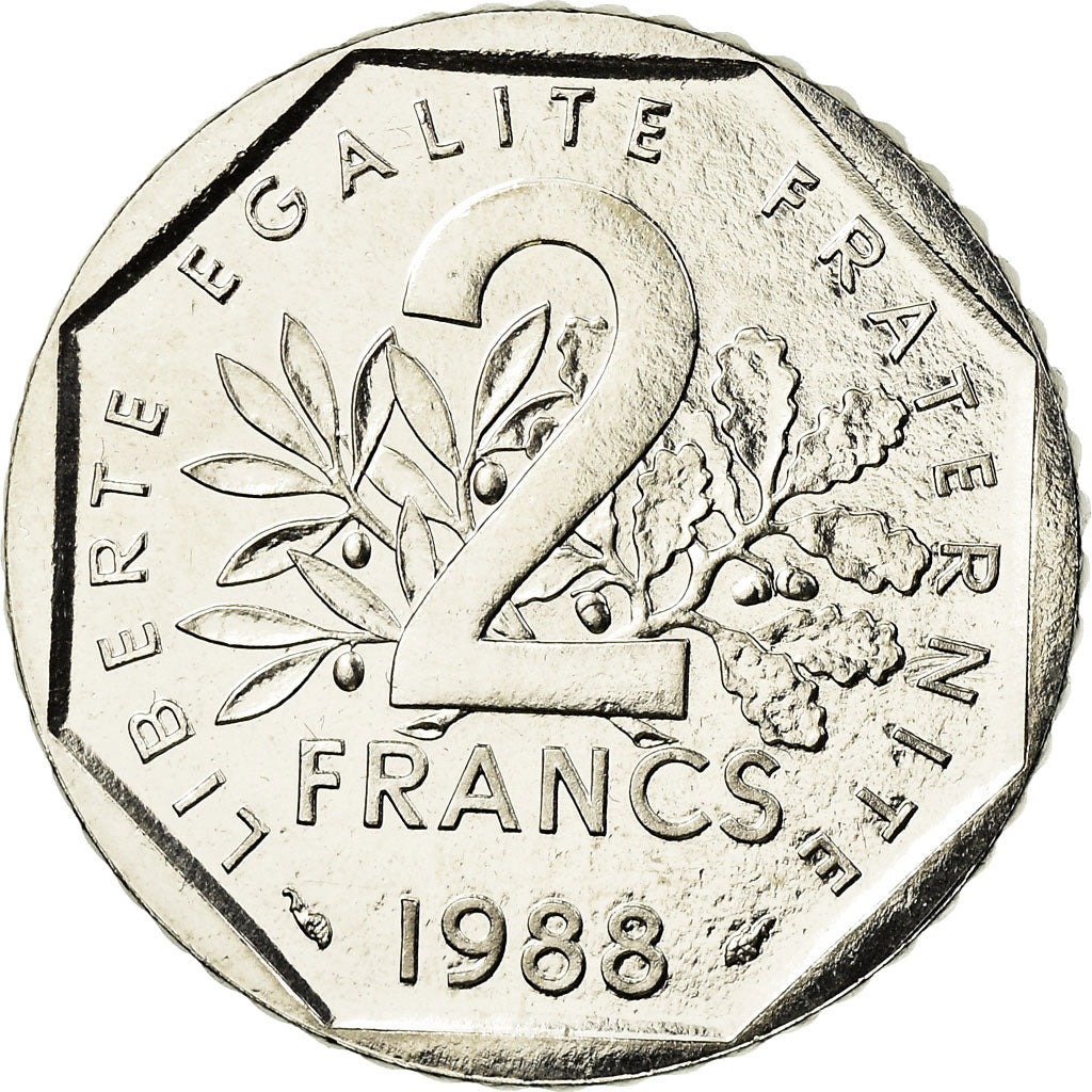 Munten, Frankrijk, Semeuse, 2 Francs, 1988, Paris, FDC, Nickel, KM:942.1