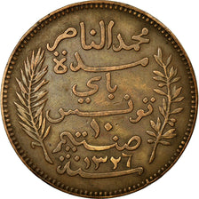 Moneta, Tunisia, Muhammad al-Nasir Bey, 10 Centimes, 1908, Paris, BB+, Bronzo