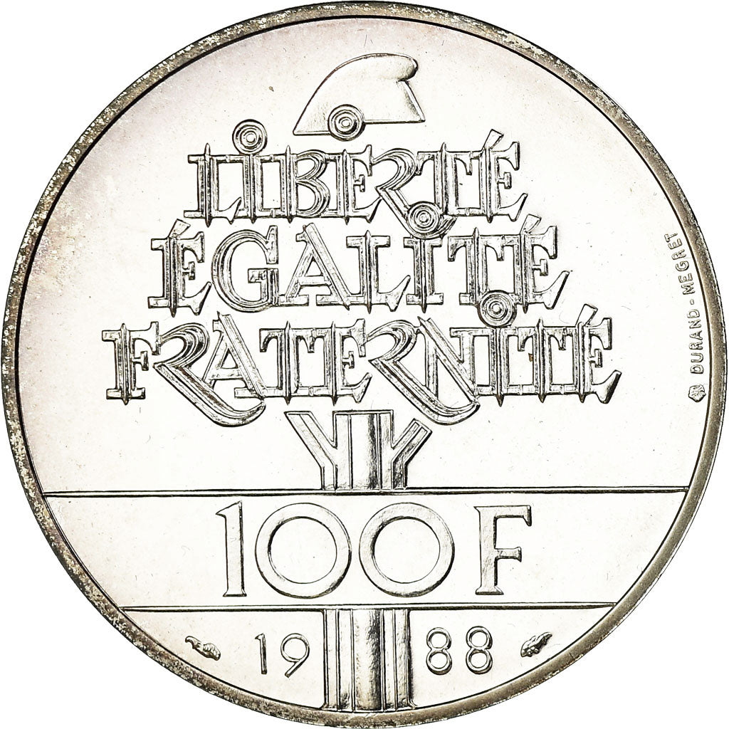 Coin, France, Fraternité, 100 Francs, 1988, MS(65-70), Silver, KM:966