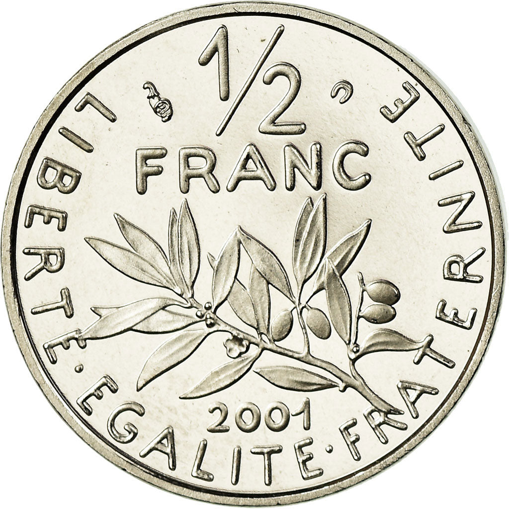 Moneda, Francia, Semeuse, 1/2 Franc, 2001, Paris, Proof, FDC, Níquel, KM:931.2