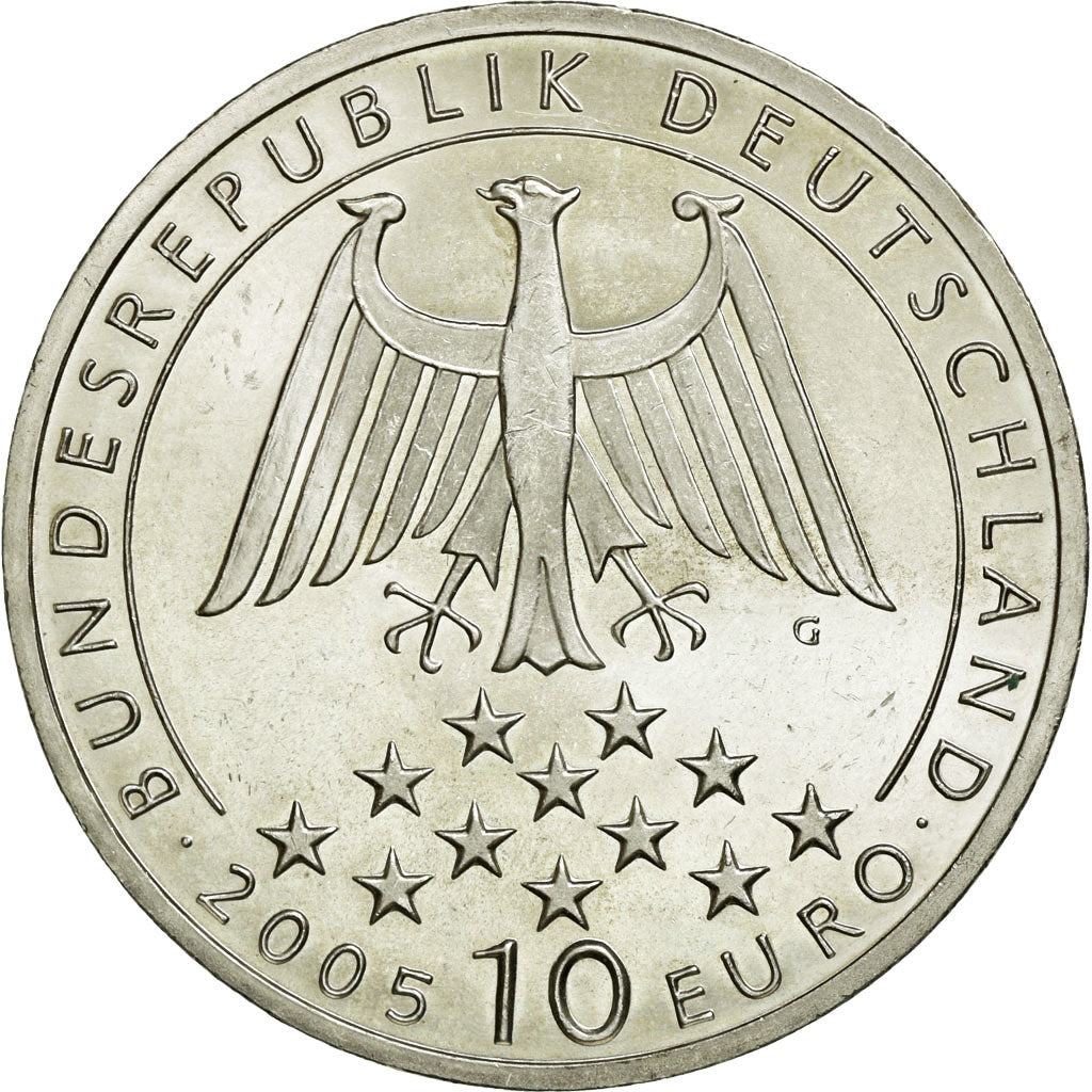 Coin, GERMANY - FEDERAL REPUBLIC, 10 Euro, 2005, Karlsruhe, AU(55-58), Silver