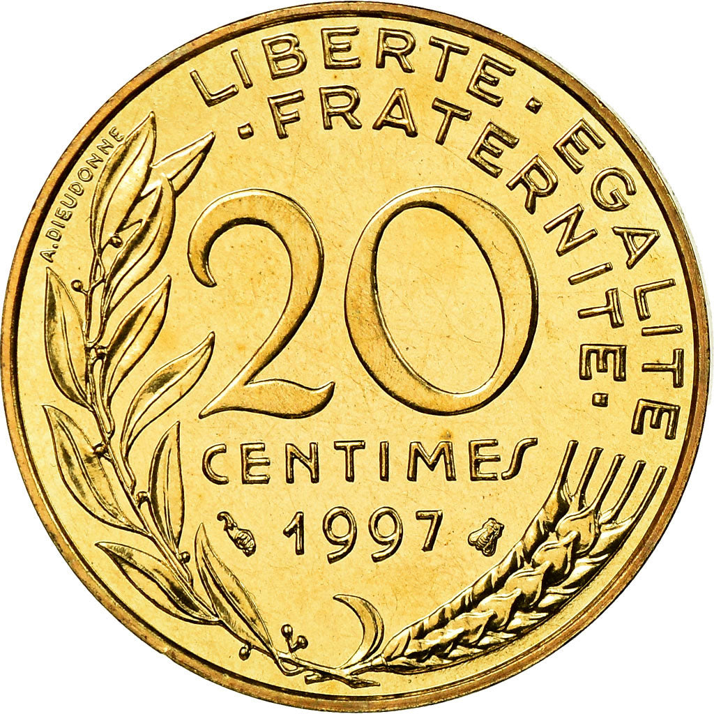 Munten, Frankrijk, Marianne, 20 Centimes, 1997, Paris, FDC, Aluminum-Bronze