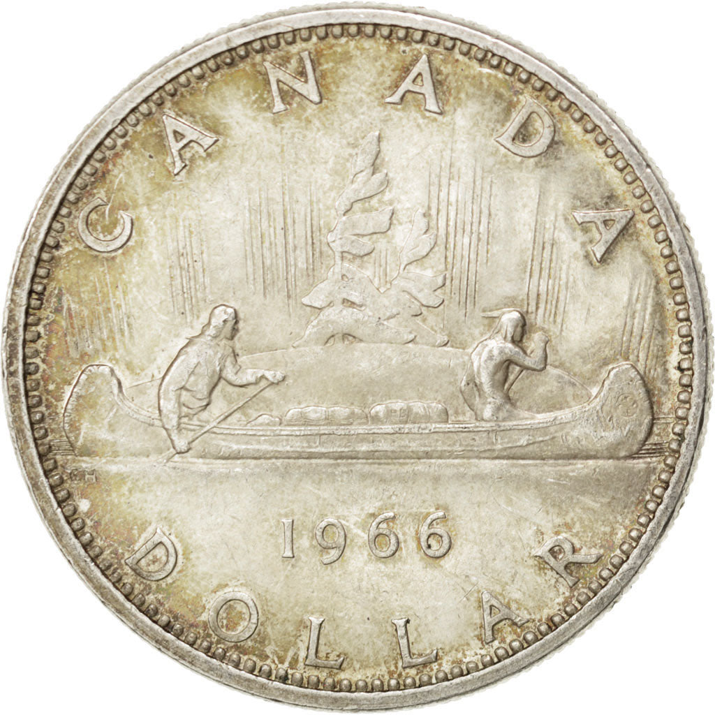 CANADA, Dollar, 1966, Royal Canadian Mint, KM #64.1, AU(50-53), Silver, 36,...