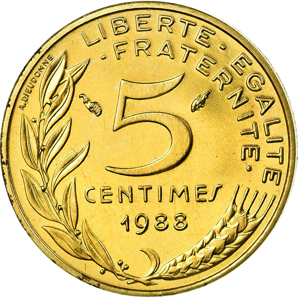 Moneda, Francia, Marianne, 5 Centimes, 1988, Paris, FDC, Aluminio - bronce