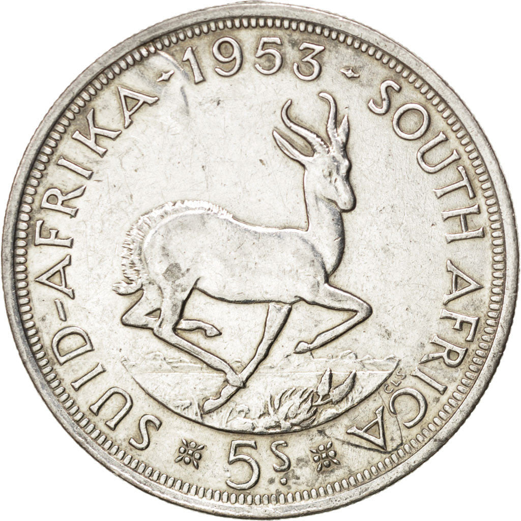 SOUTH AFRICA, 5 Shillings, 1953, KM #52, AU(50-53), Silver, 38.8, 28.18