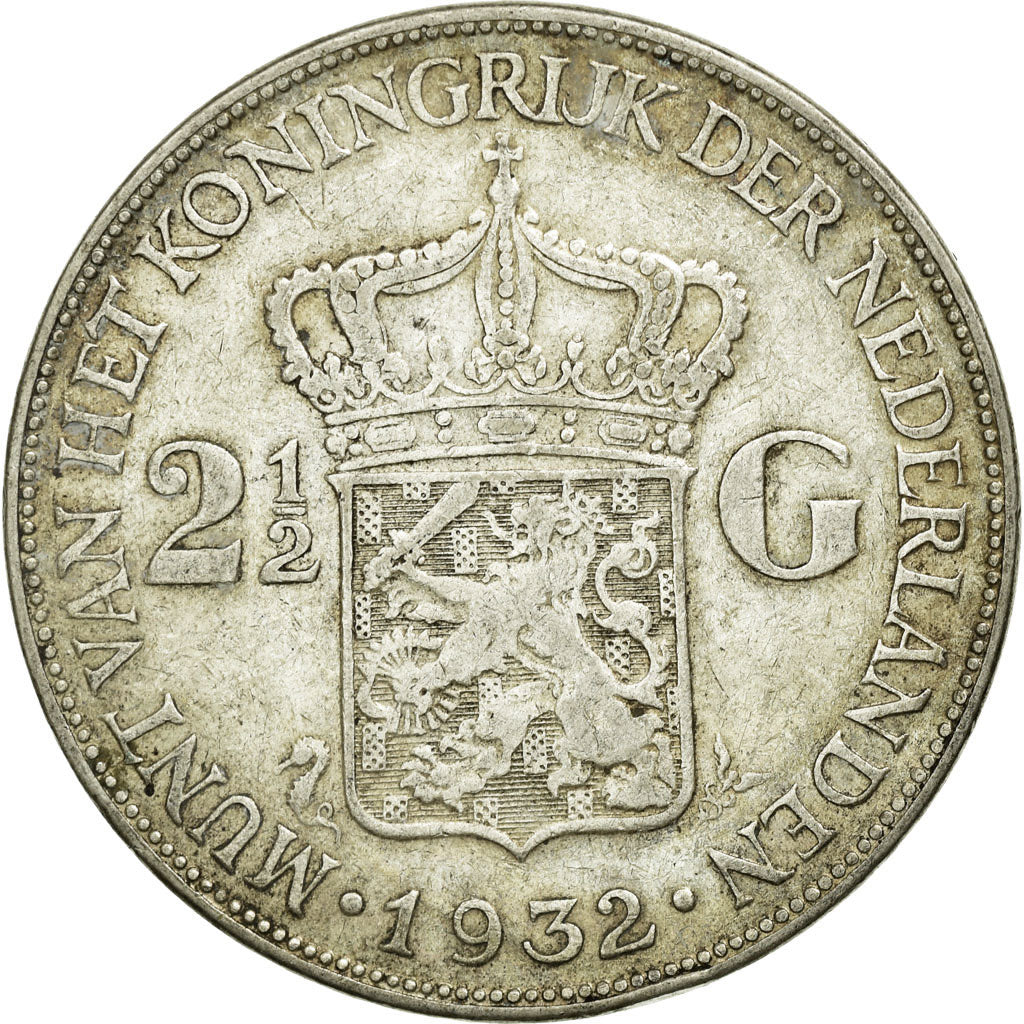 Moneda, Países Bajos, Wilhelmina I, 2-1/2 Gulden, 1932, MBC, Plata, KM:165