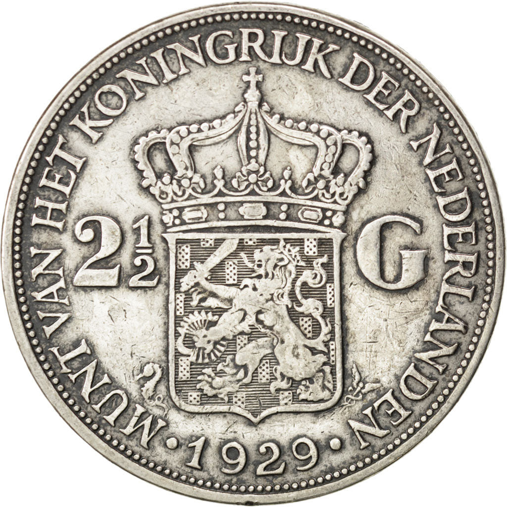 NETHERLANDS, 2-1/2 Gulden, 1929, KM #165, EF(40-45), Silver, 38, 24.94
