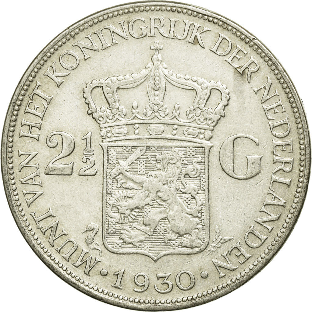 Coin, Netherlands, Wilhelmina I, 2-1/2 Gulden, 1930, AU(50-53), Silver, KM:165