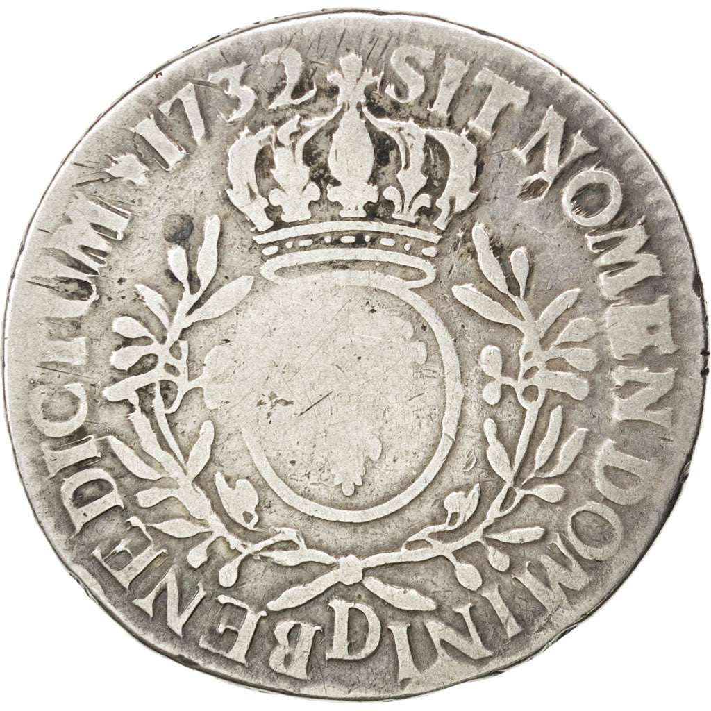 FRANCE, Écu aux branches d'olivier, ECU, 1732, Lyon, KM #486.6, VF(20-25), ...