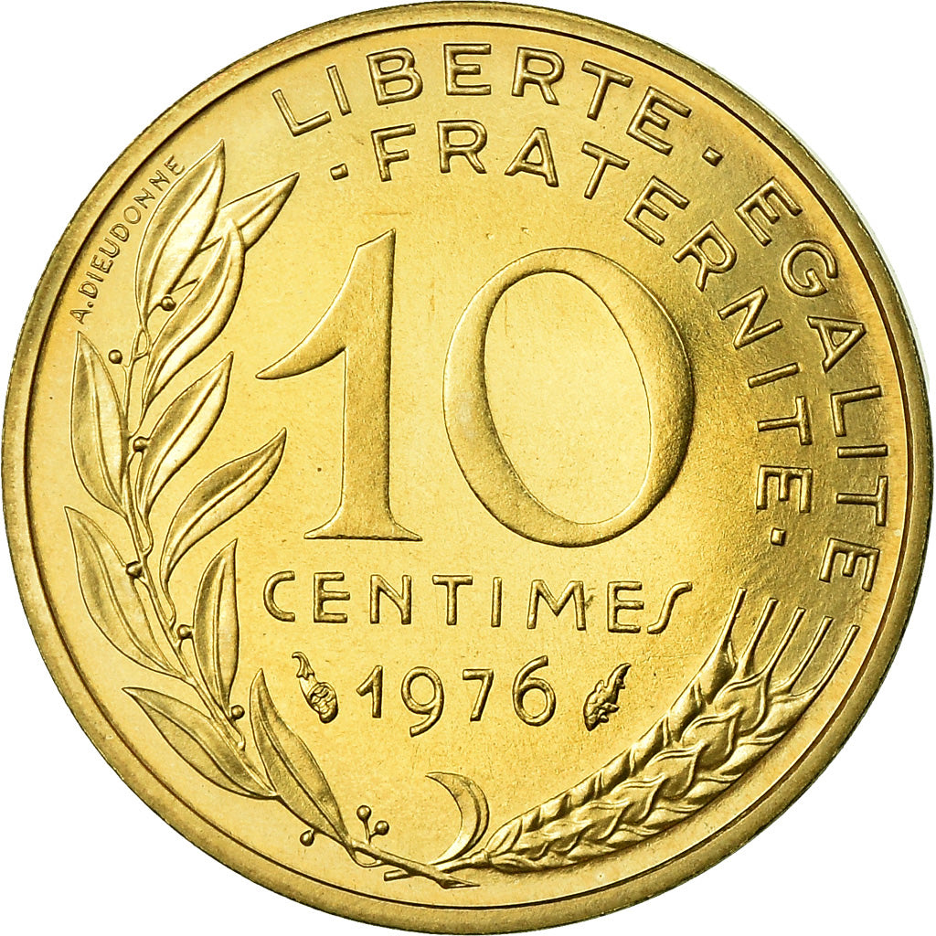Moneta, Francia, Marianne, 10 Centimes, 1976, Paris, FDC, Alluminio-bronzo