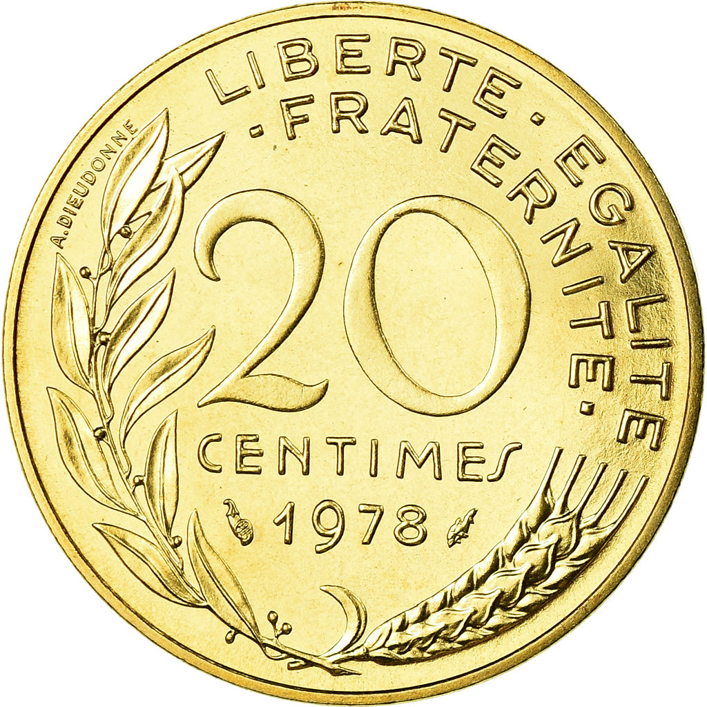 Moneta, Francia, Marianne, 20 Centimes, 1978, Paris, FDC, Alluminio-bronzo