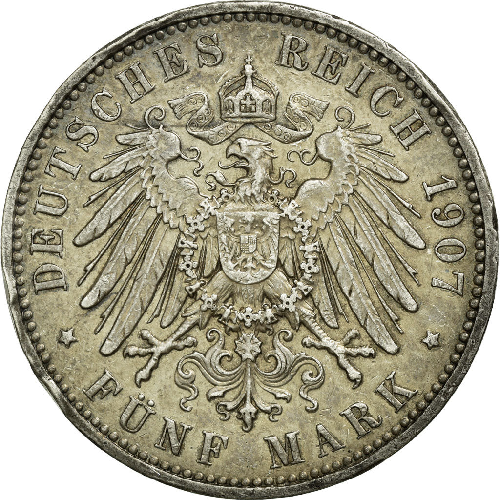 Coin, German States, SAXONY-ALBERTINE, Friedrich August III, 5 Mark, 1907