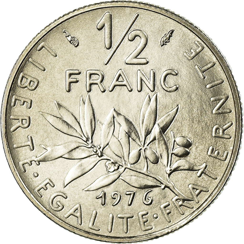 Moneta, Francia, Semeuse, 1/2 Franc, 1976, Paris, FDC, Nichel, KM:931.1